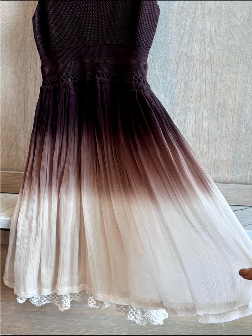 ALICE + OLIVIA Tula Silk Ombre Dress XS Brown Cream Crochet Lace Boho Resort - Picture 8 of 16
